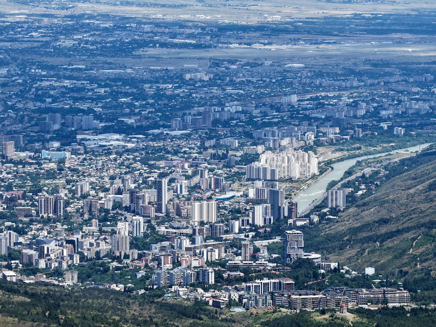 Aerial view of dense city